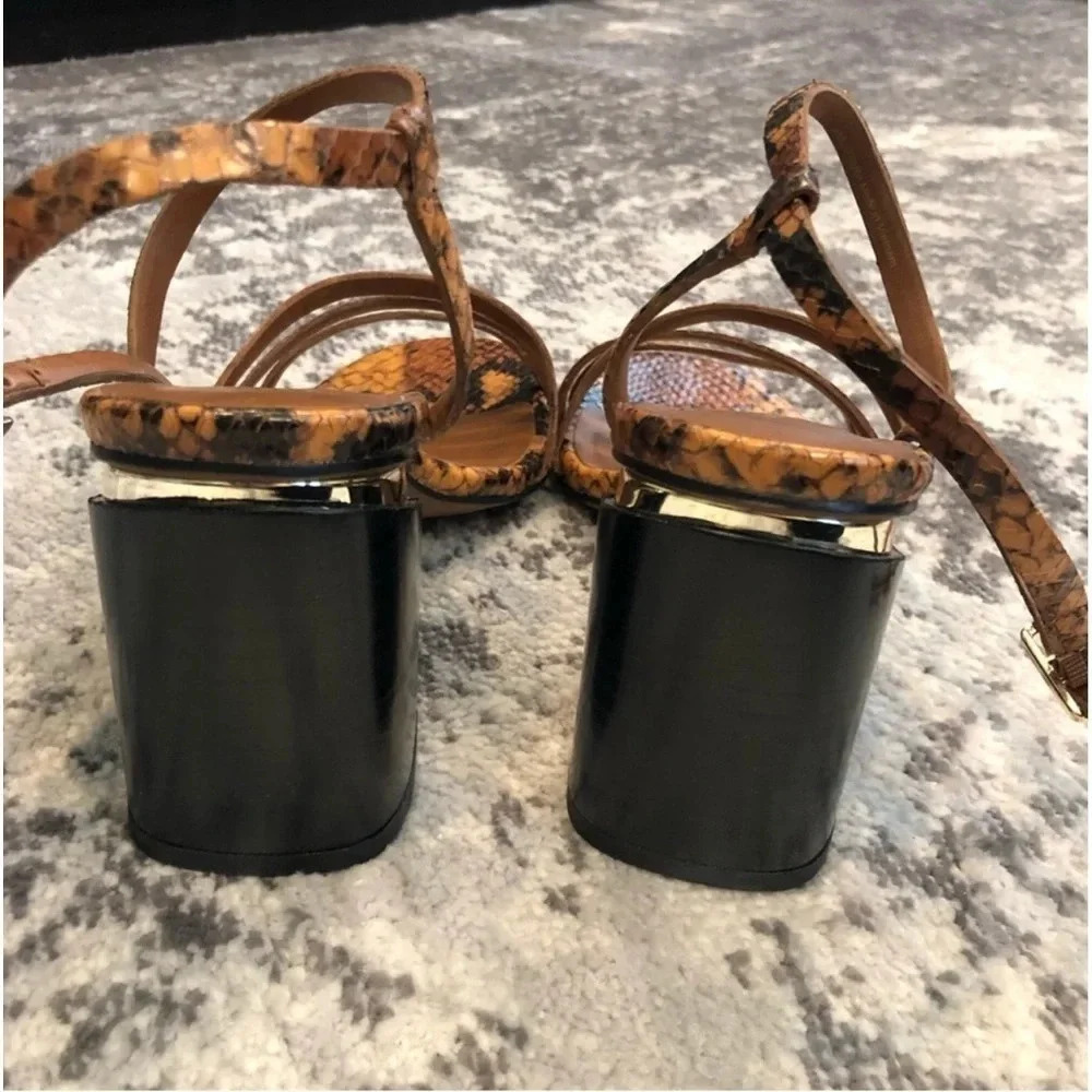 New FRANCO SARTO QITARA STRAPPY BLOCK HEEL sandal shoe brown snake print leather - Picture 8 of 14